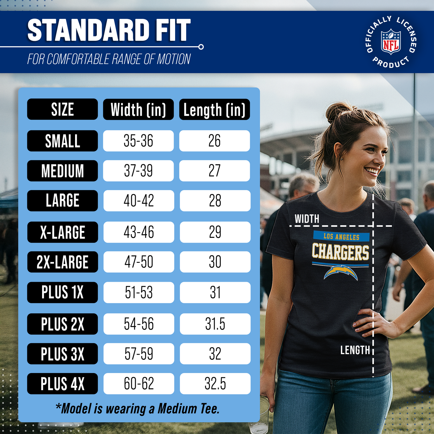 Los Angeles Chargers NFL Women's Team Block Charcoal Tagless T-Shirt - Charcoal