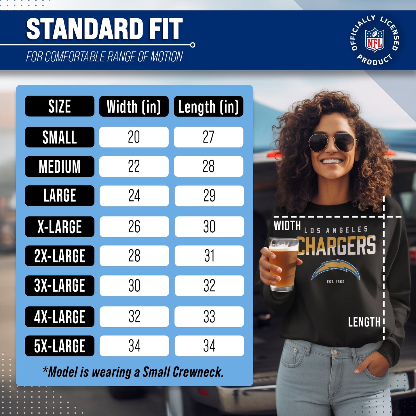 Los Angeles Chargers Adult NFL Diagonal Fade Color Block Crewneck Sweatshirt - Black