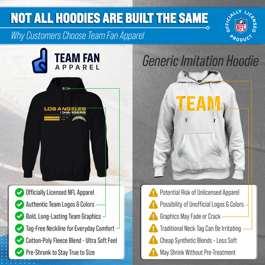 Los Angeles Chargers Adult NFL Speed Stat Sheet Fleece Hooded Sweatshirt - Black