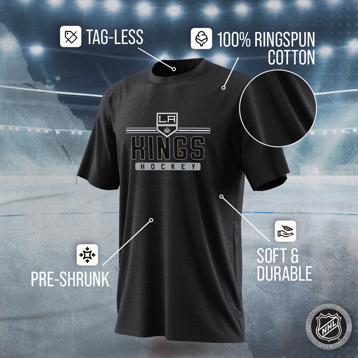 Los Angeles Kings Adult NHL Heather Charcoal True Fan Hockey T-Shirt - Charcoal