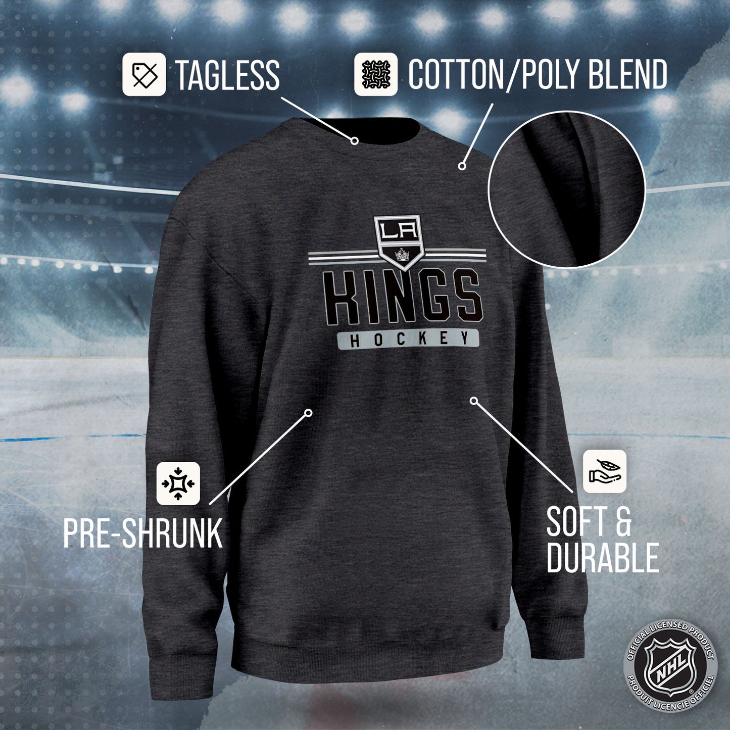Los Angeles Kings NHL Charcoal True Fan Crewneck Sweatshirt - Charcoal