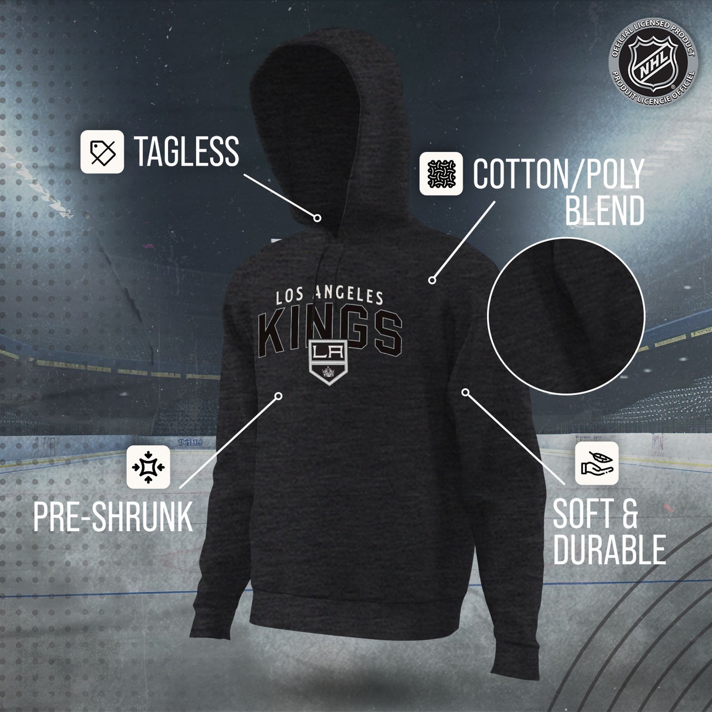 Los Angeles Kings NHL Adult Unisex Powerplay Hooded Sweatshirt - Black Heather