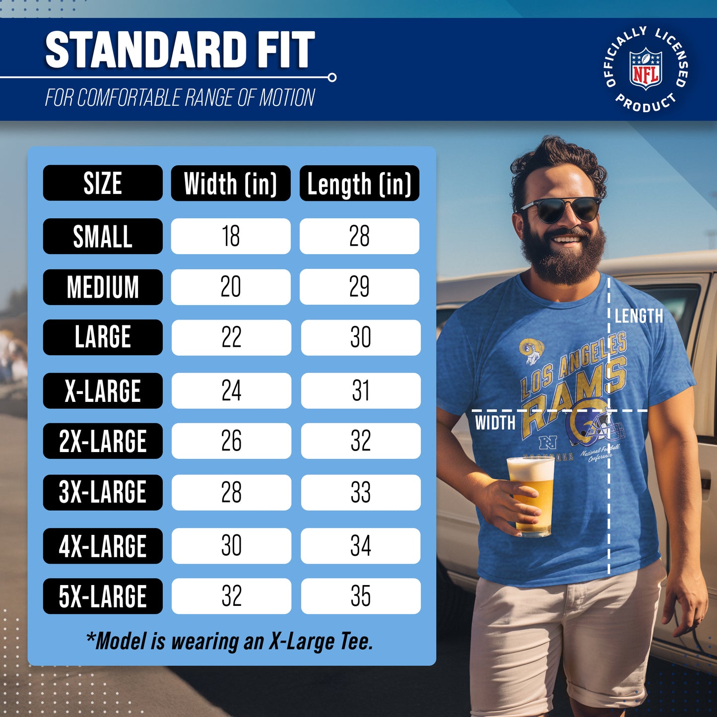 Los Angeles Rams NFL Adult Distressed Helmet Tag-Less T-Shirt - Royal Heather