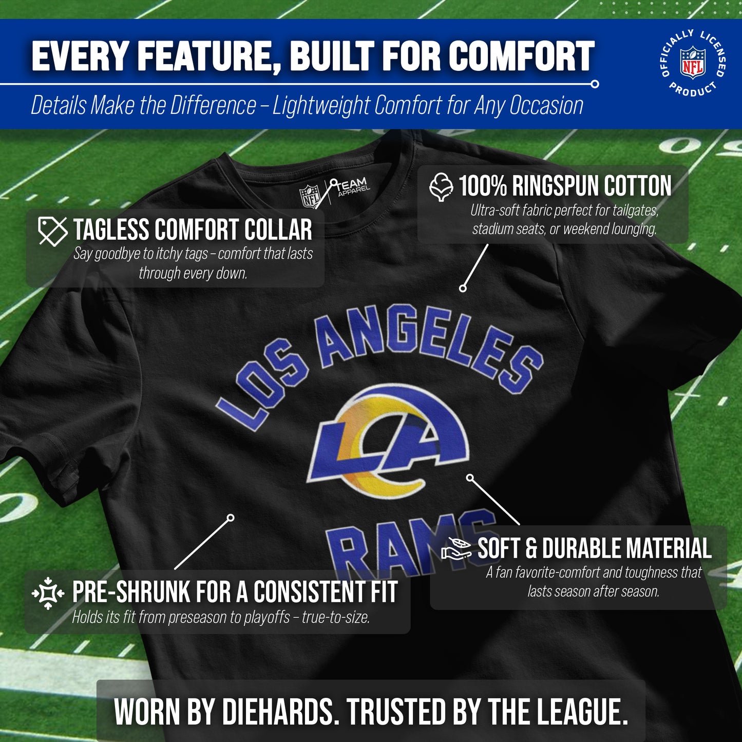 Los Angeles Rams NFL Adult Gameday T-Shirt - Black