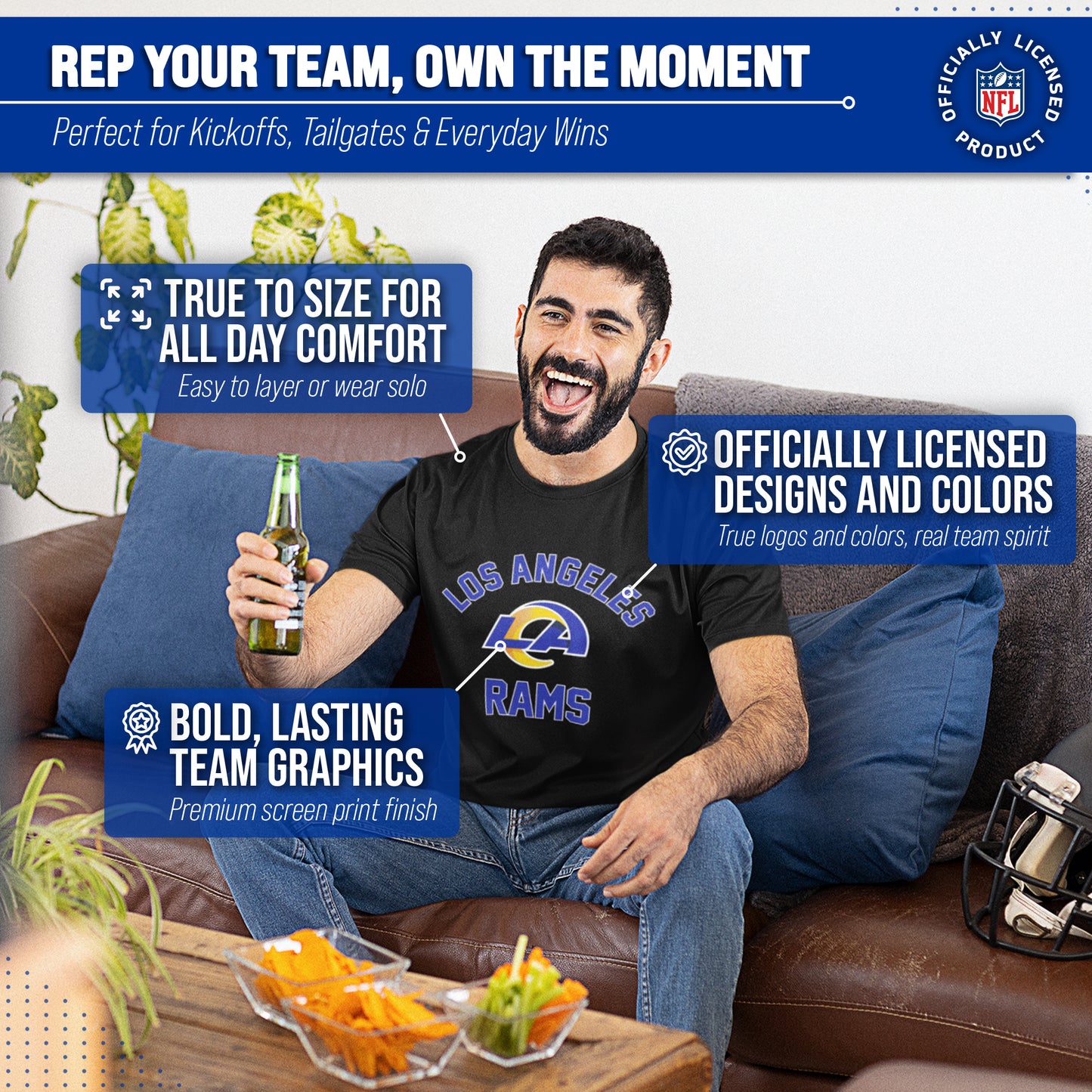 Los Angeles Rams NFL Adult Gameday T-Shirt - Black