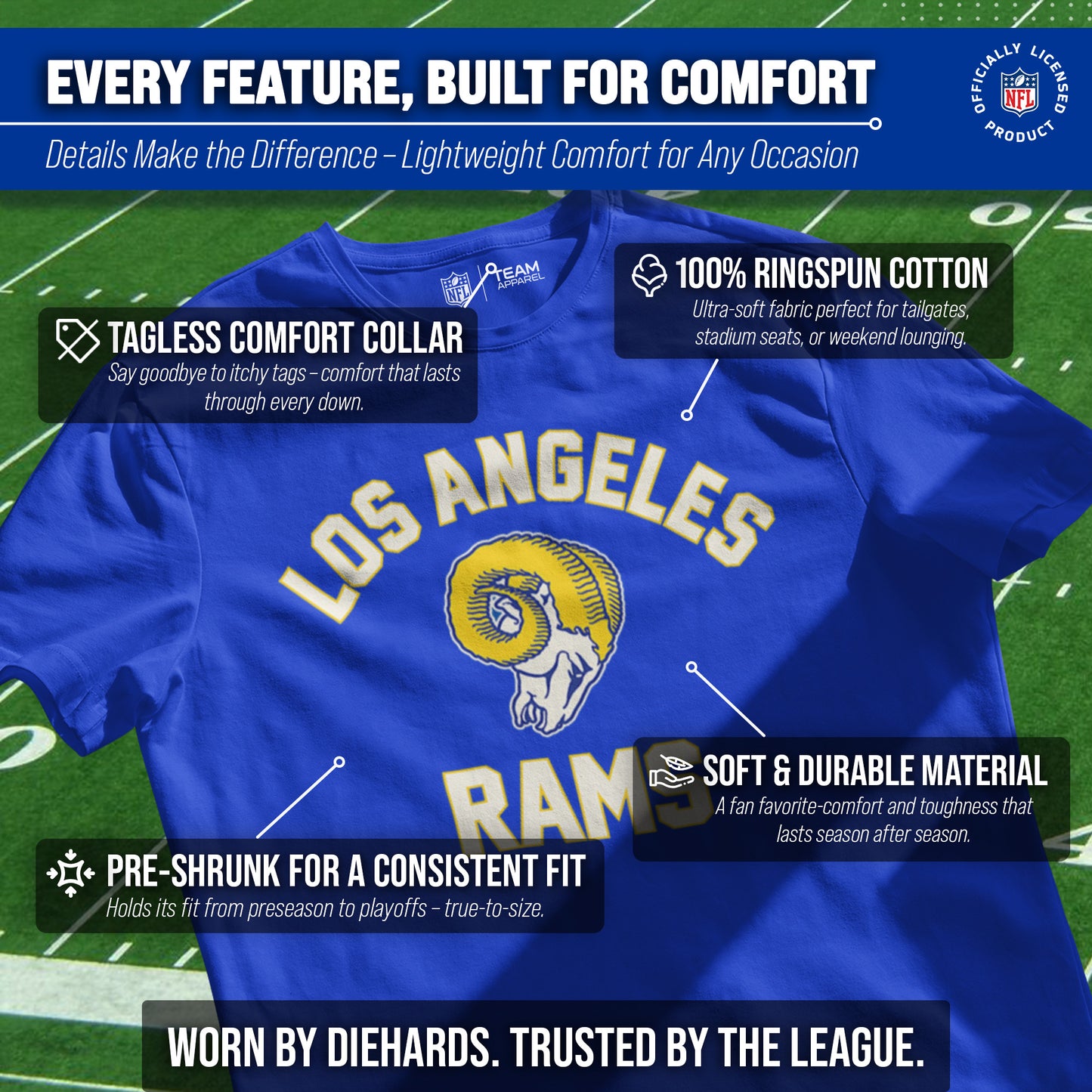 Los Angeles Rams NFL Adult Retro Gameday Unisex T-Shirt - Royal