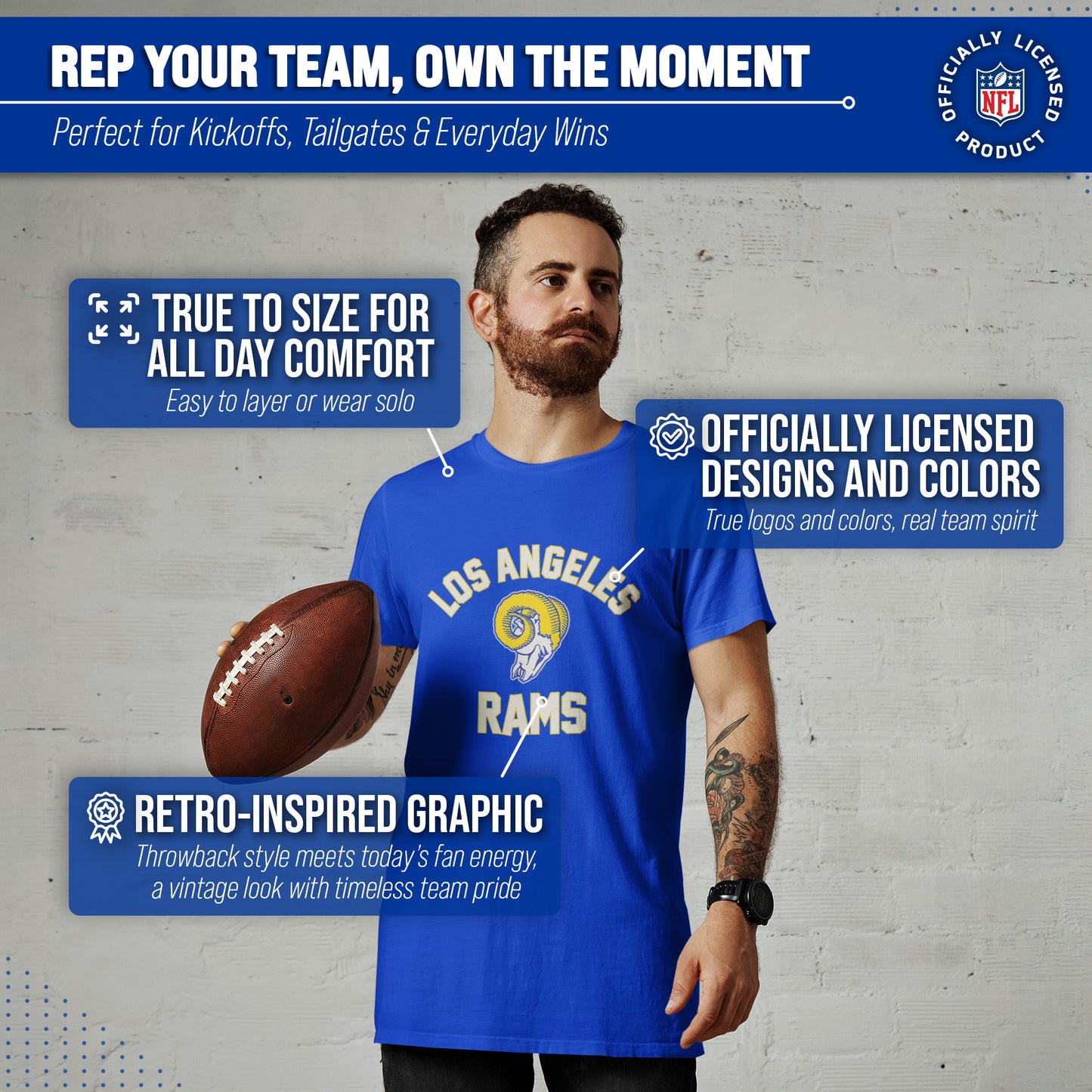 Los Angeles Rams NFL Adult Retro Gameday Unisex T-Shirt - Royal