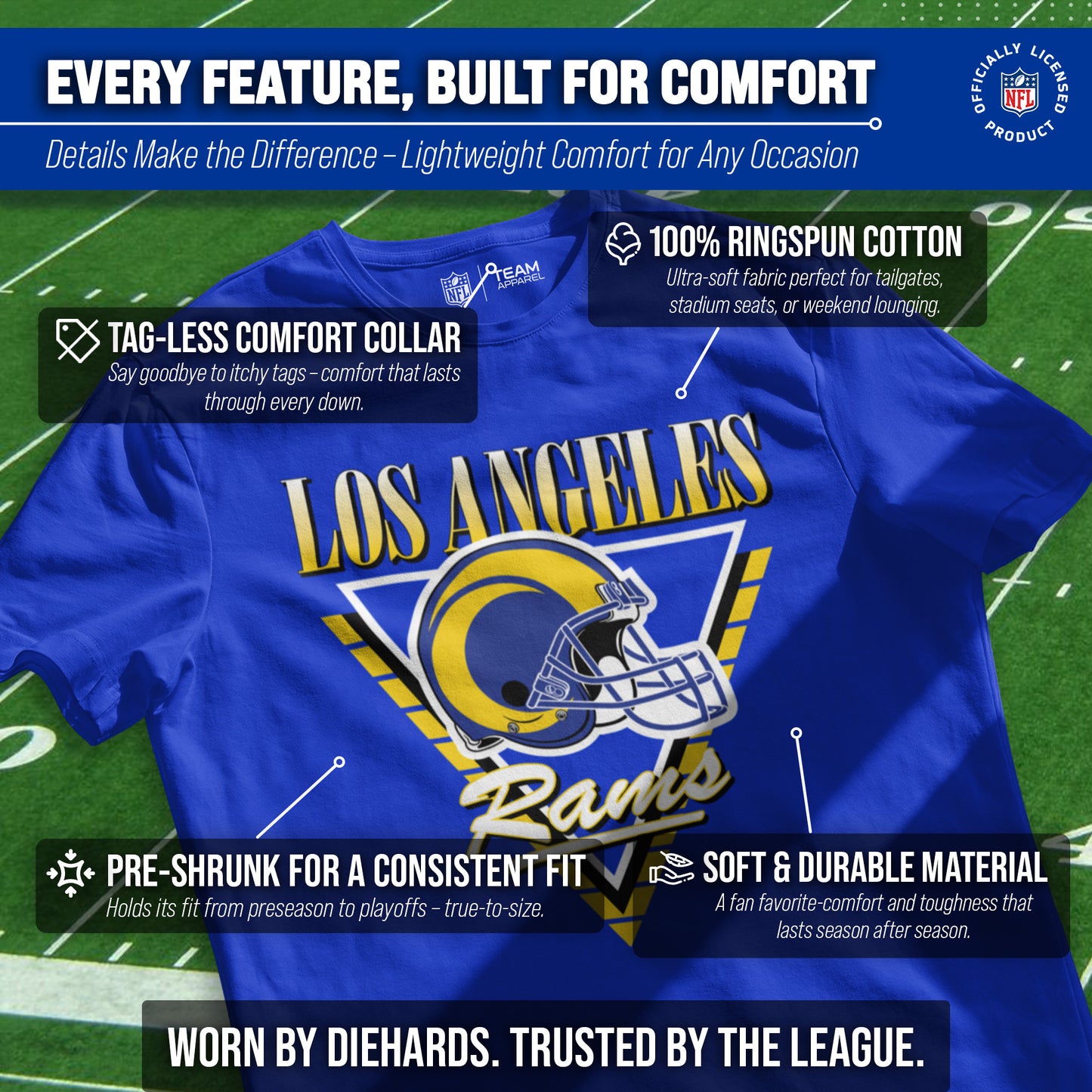 Los Angeles Rams NFL Adult Retro Triangle Unisex T-Shirt - Royal