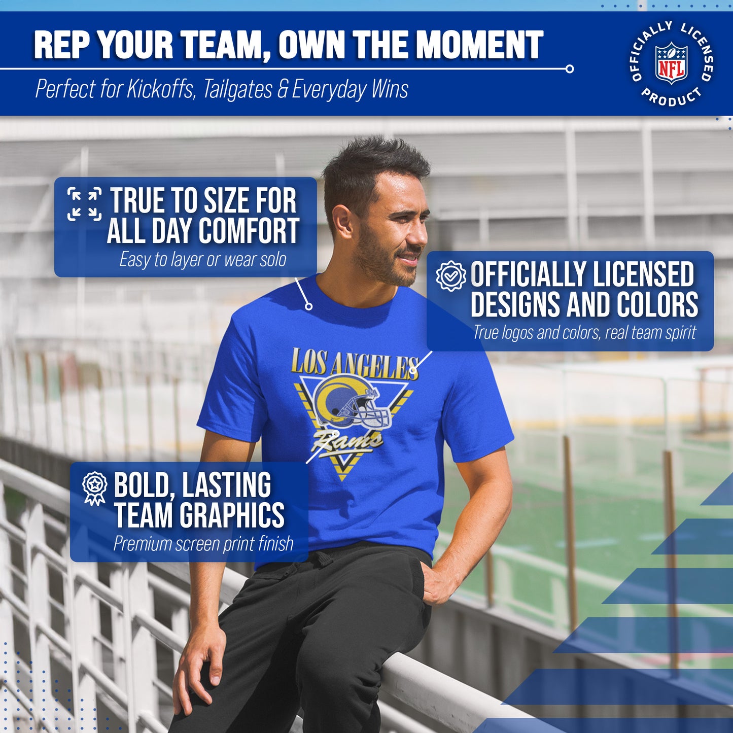 Los Angeles Rams NFL Adult Retro Triangle Unisex T-Shirt - Royal