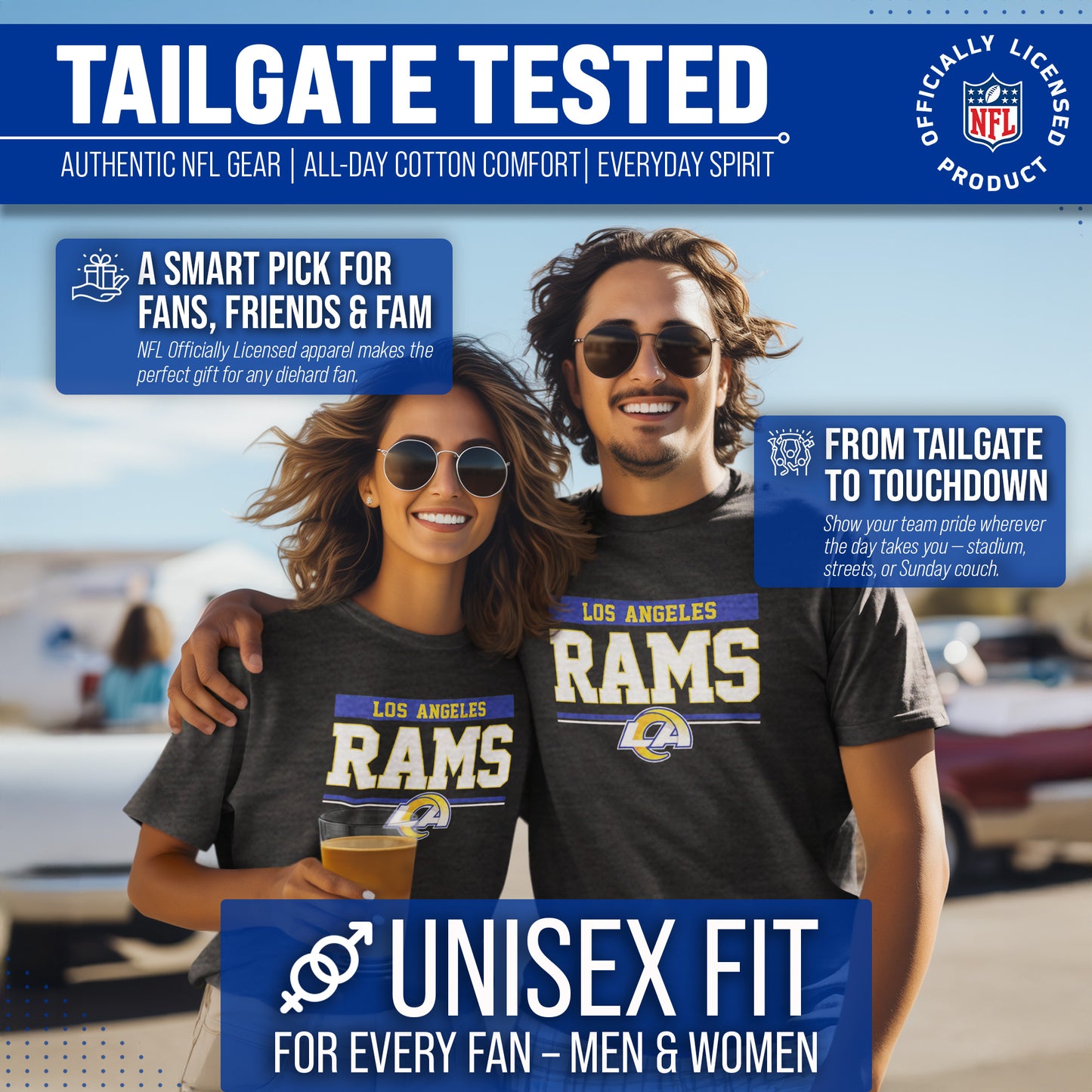 Los Angeles Rams NFL Adult Team Block Tagless T-Shirt - Charcoal