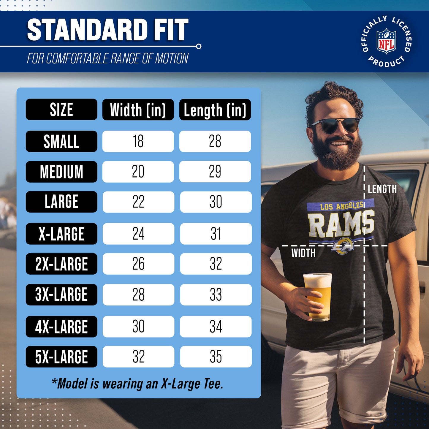 Los Angeles Rams NFL Adult Team Block Tagless T-Shirt - Charcoal