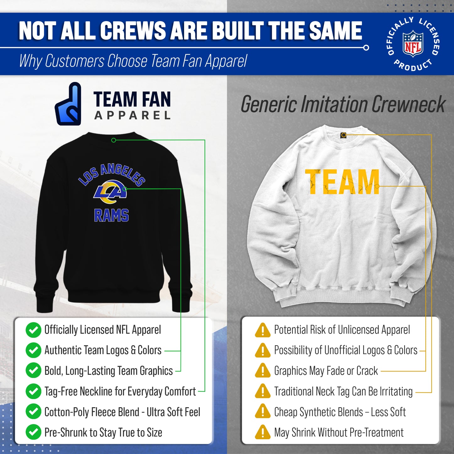 Los Angeles Rams NFL Adult Gameday Football Crewneck Sweatshirt - Black
