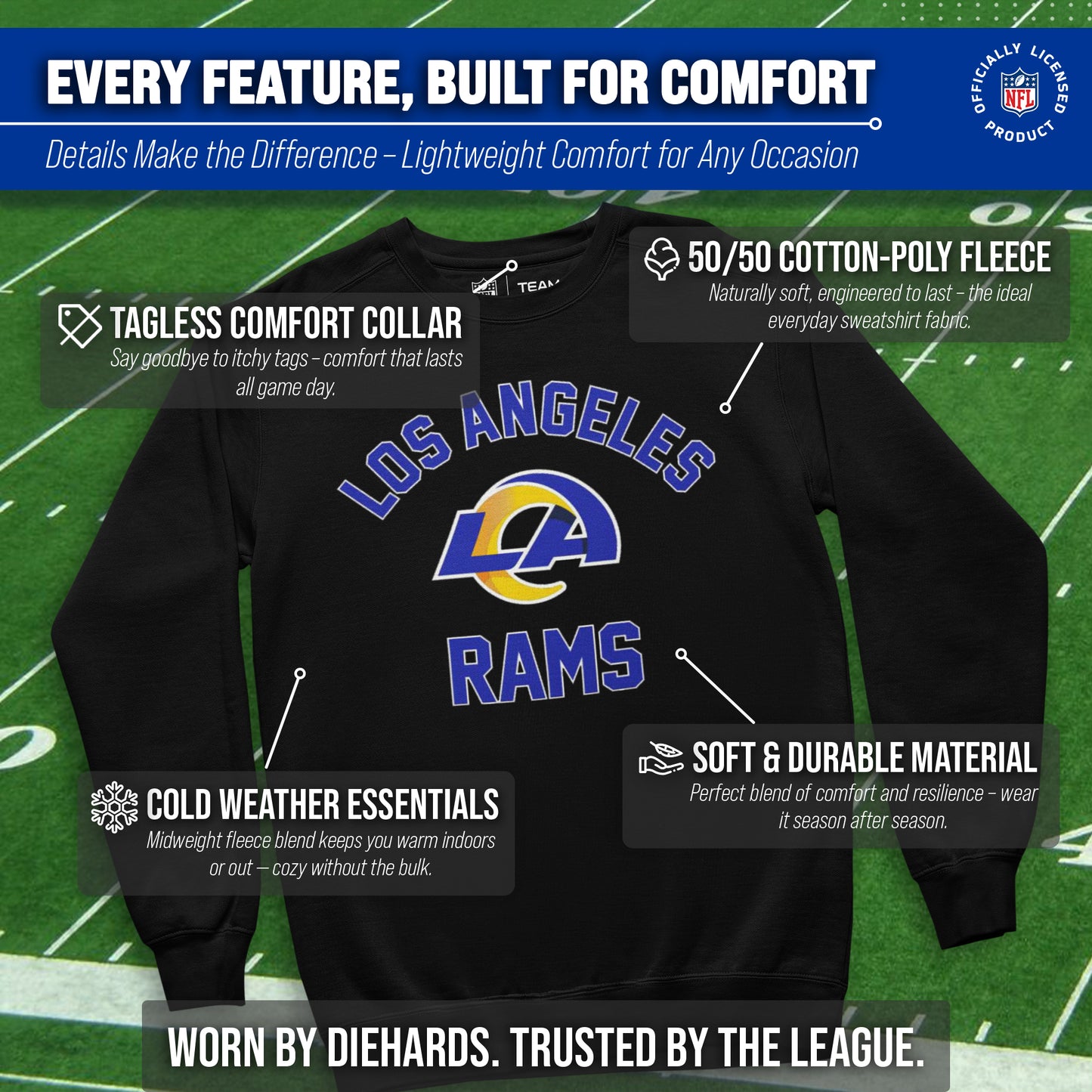 Los Angeles Rams NFL Adult Gameday Football Crewneck Sweatshirt - Black