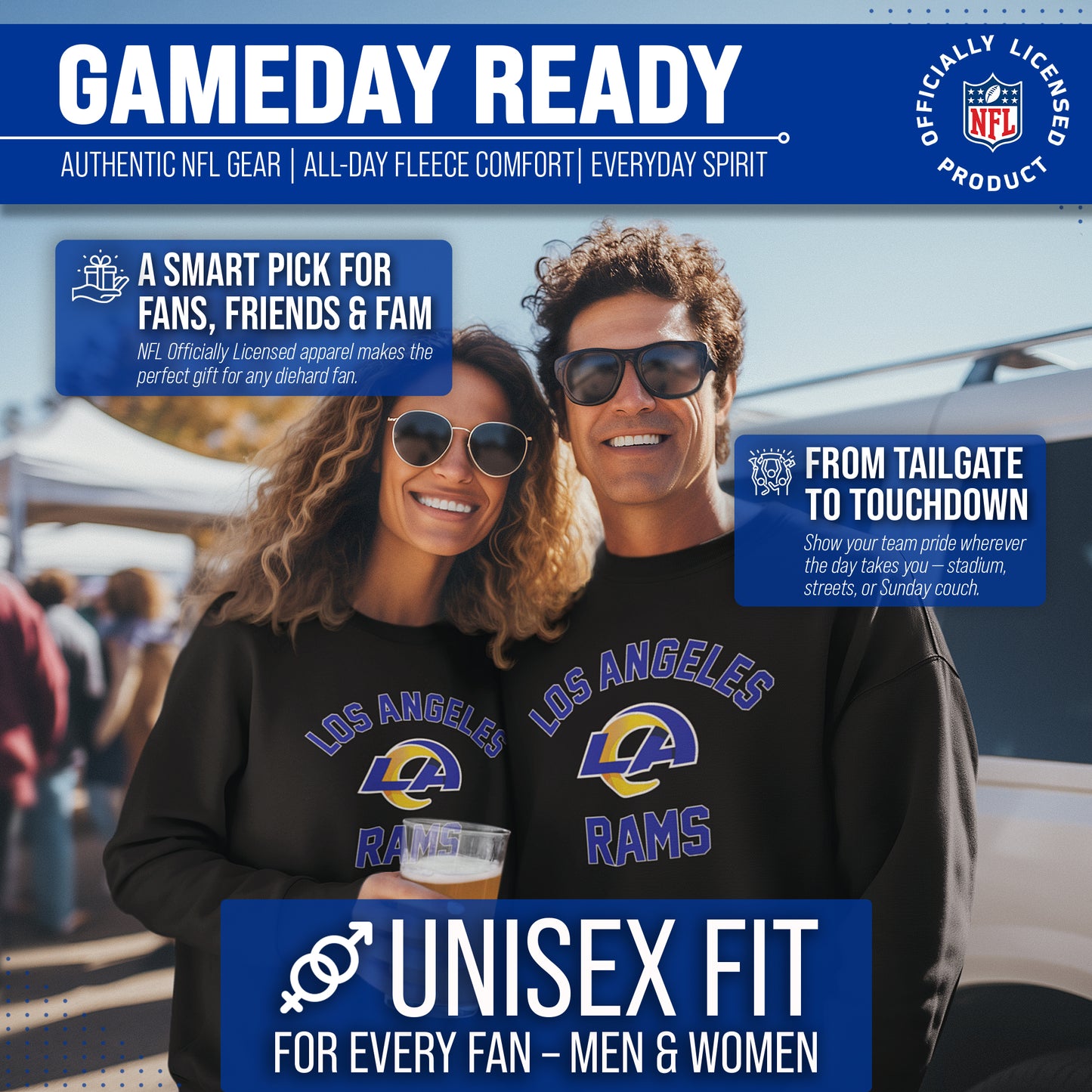 Los Angeles Rams NFL Adult Gameday Football Crewneck Sweatshirt - Black