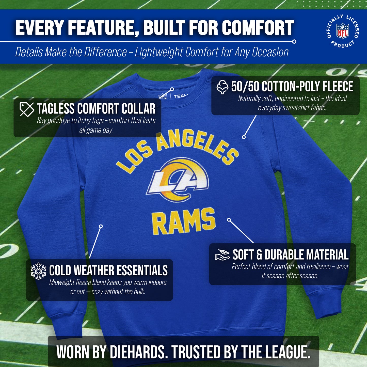 Los Angeles Rams NFL Adult Gameday Football Crewneck Sweatshirt - Royal