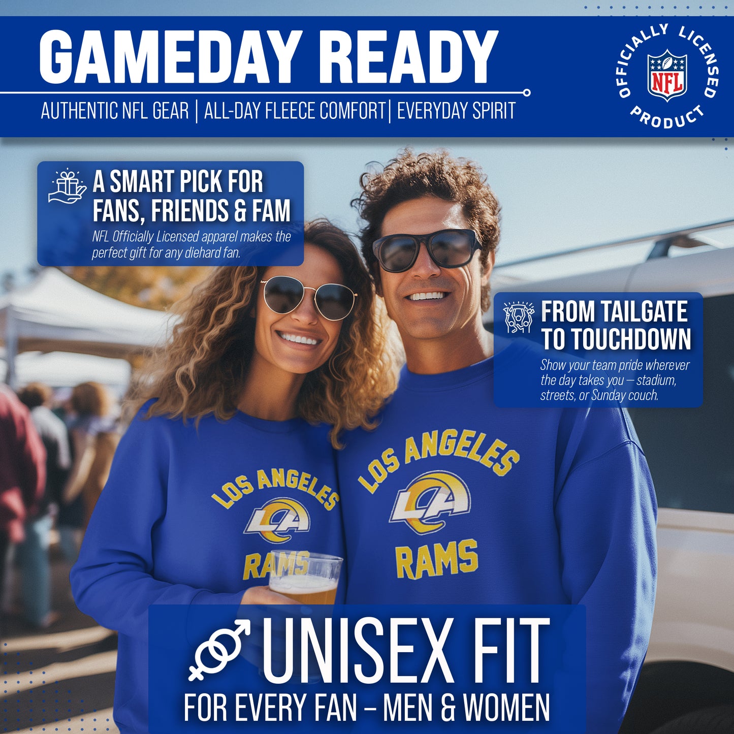 Los Angeles Rams NFL Adult Gameday Football Crewneck Sweatshirt - Royal