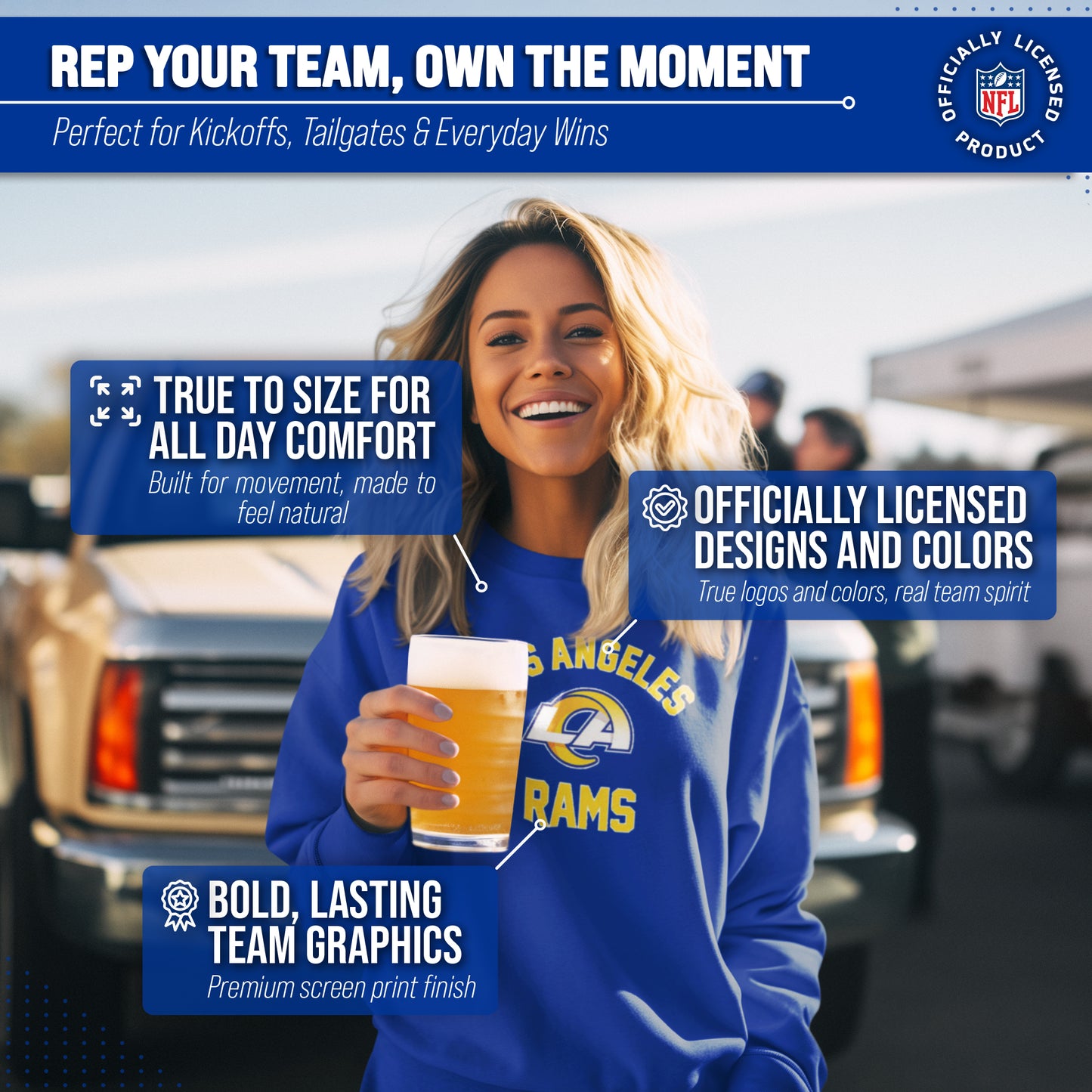 Los Angeles Rams NFL Adult Gameday Football Crewneck Sweatshirt - Royal