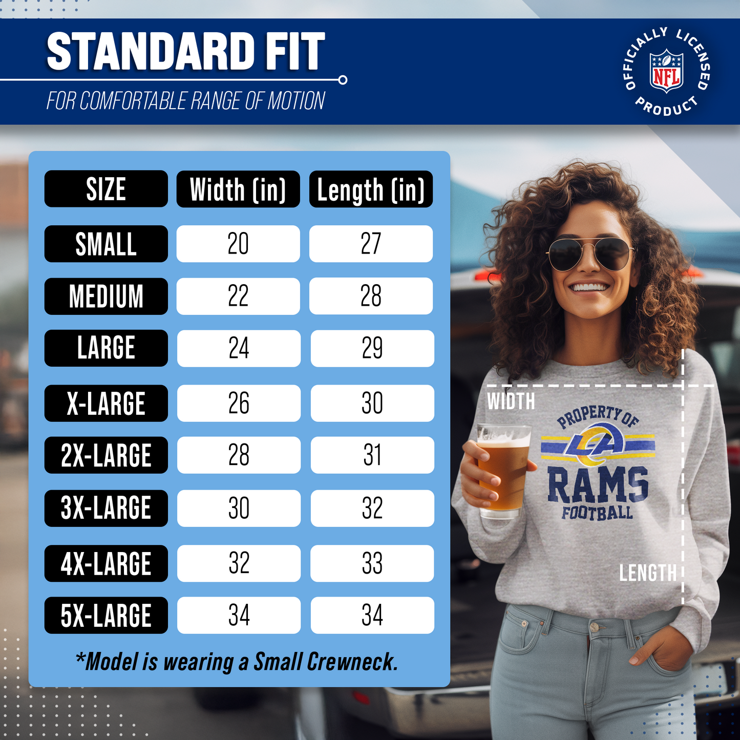 Los Angeles Rams NFL Adult Property Of Crewneck Fleece Sweatshirt - Sport Gray