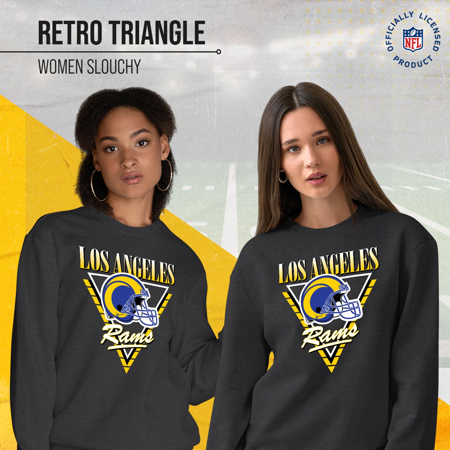 Los Angeles Rams NFL Womens Retro Triangle Slouchy Crewneck - Heather Charcoal