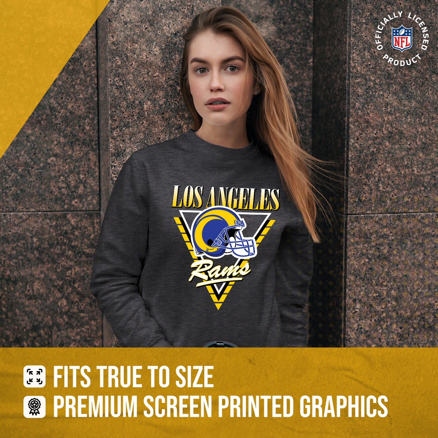 Los Angeles Rams NFL Womens Retro Triangle Slouchy Crewneck - Heather Charcoal