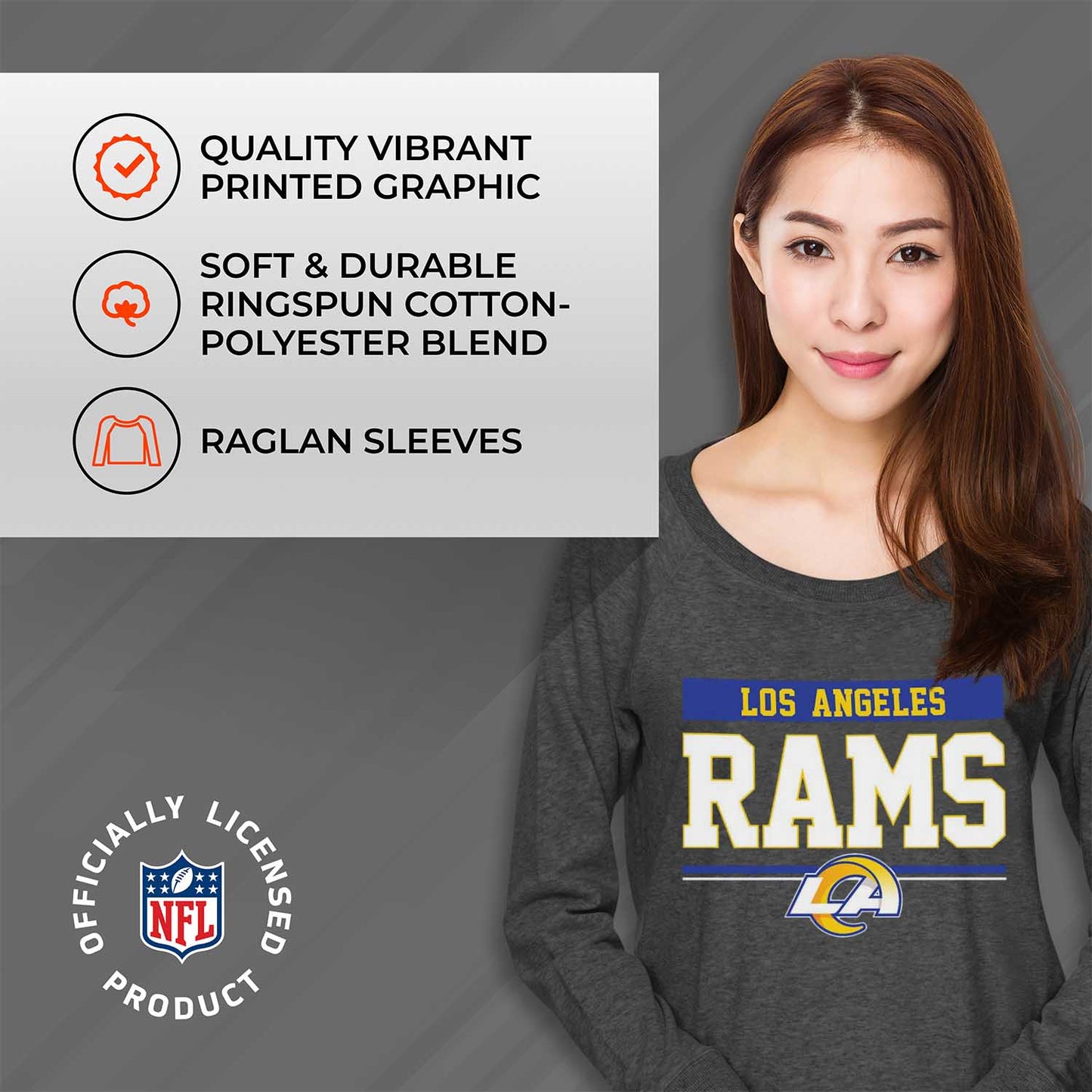Los Angeles Rams NFL Womens Charcoal Crew Neck Football Apparel - Charcoal