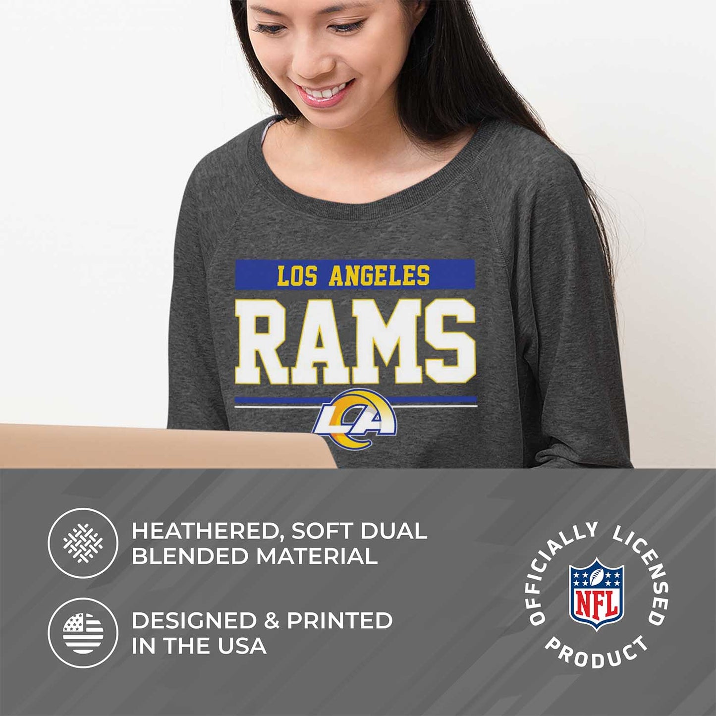 Los Angeles Rams NFL Womens Charcoal Crew Neck Football Apparel - Charcoal