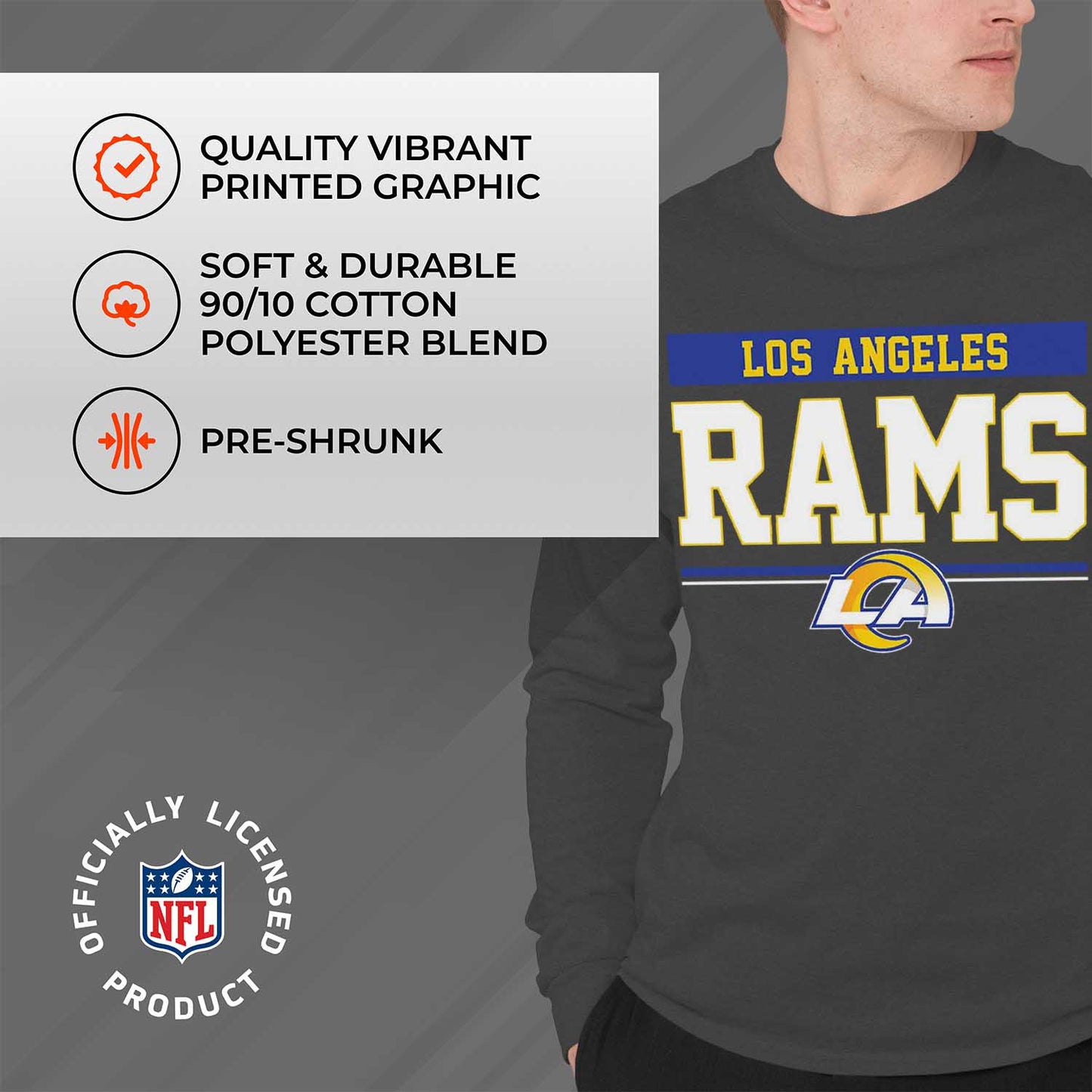 Los Angeles Rams NFL Adult Charcoal Long Sleeve T Shirt - Charcoal