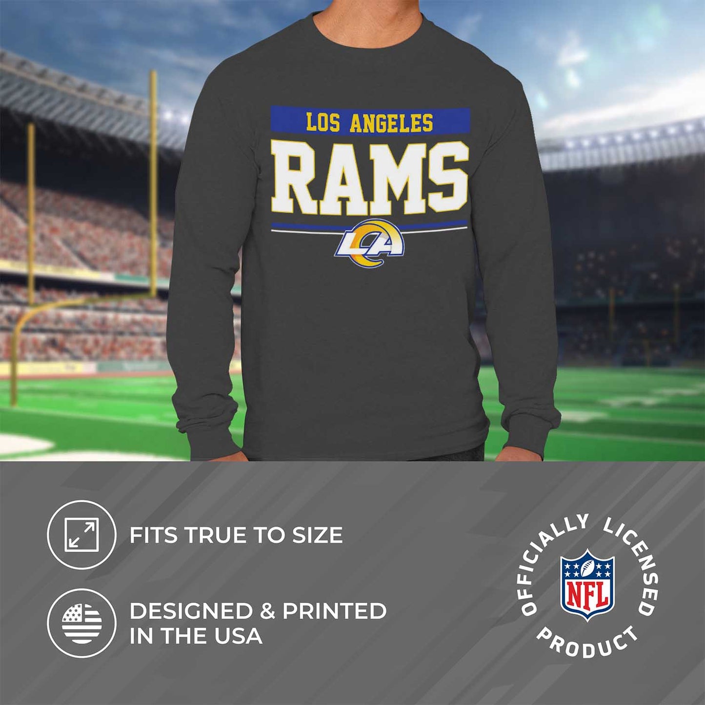 Los Angeles Rams NFL Adult Charcoal Long Sleeve T Shirt - Charcoal