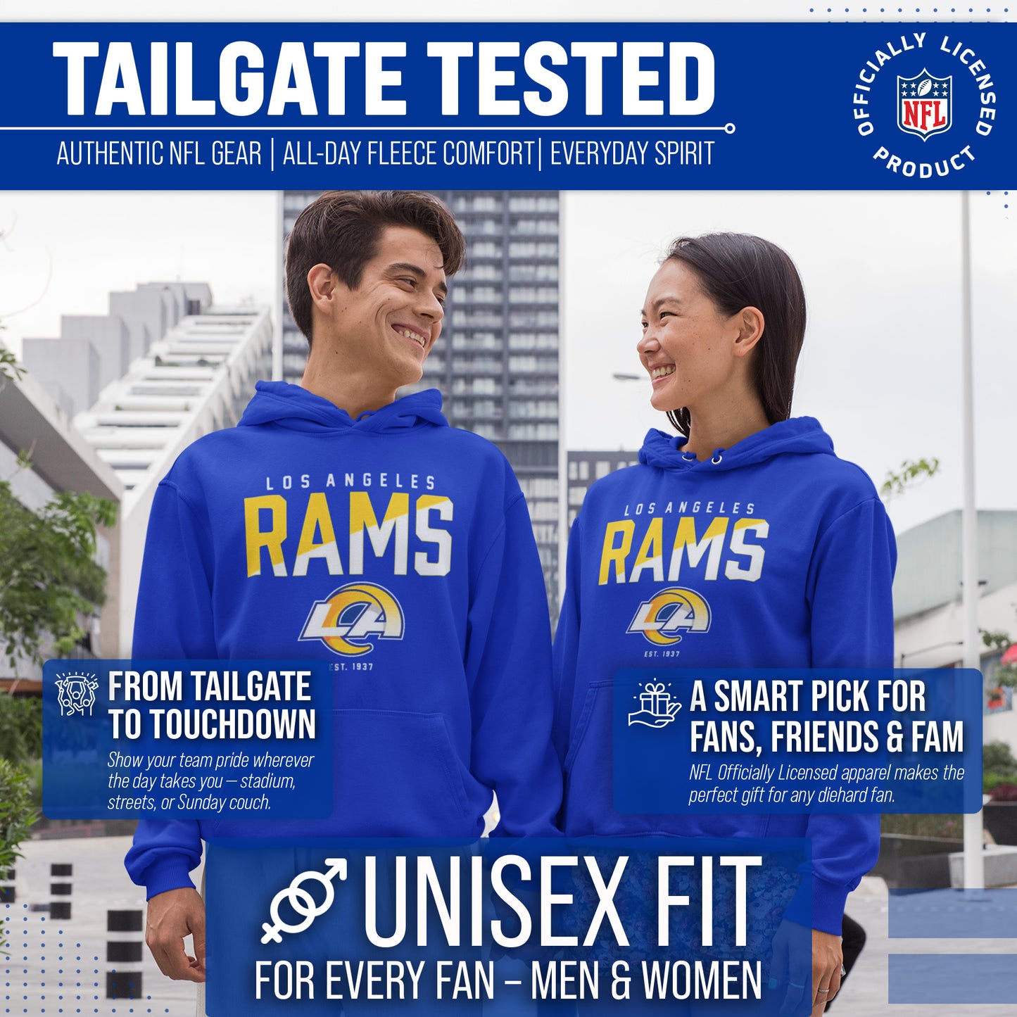 Los Angeles Rams Adult NFL Diagonal Fade Fleece Hooded Sweatshirt - Royal