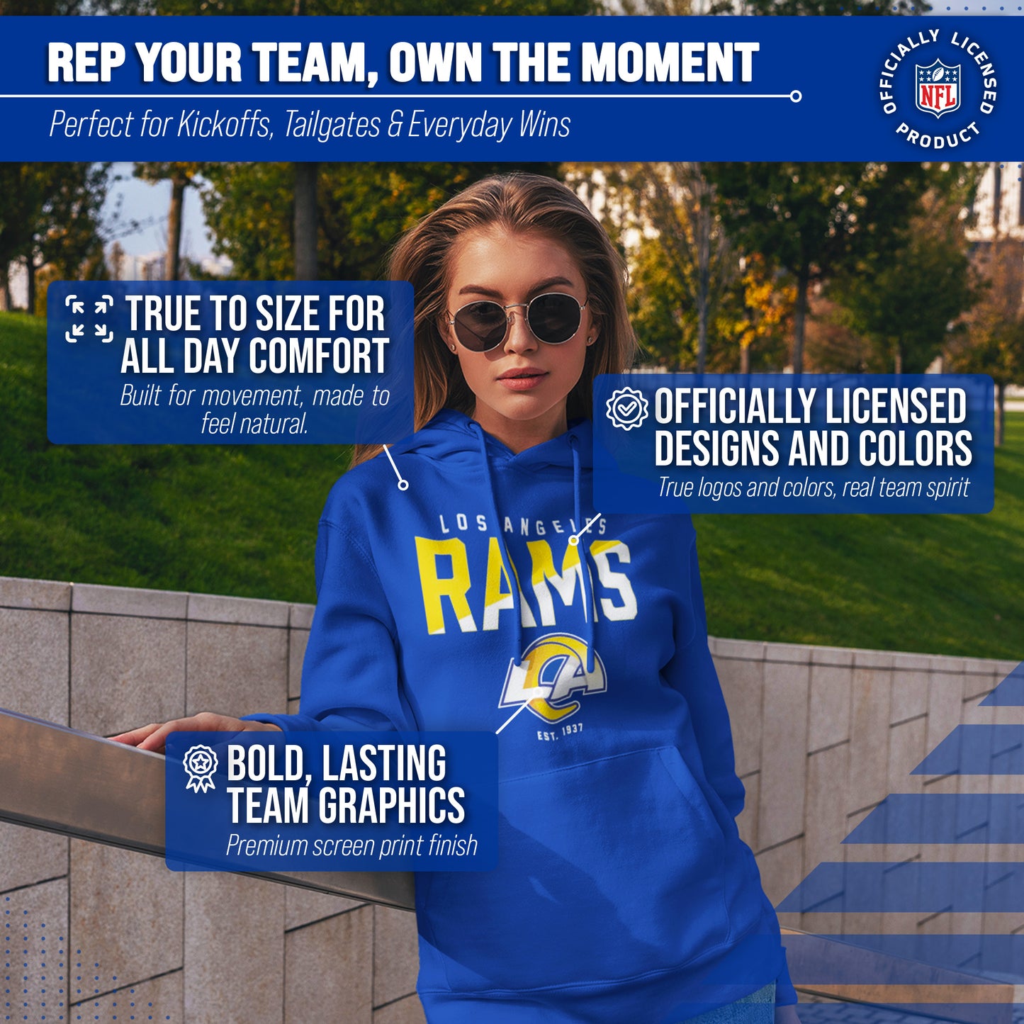Los Angeles Rams Adult NFL Diagonal Fade Fleece Hooded Sweatshirt - Royal