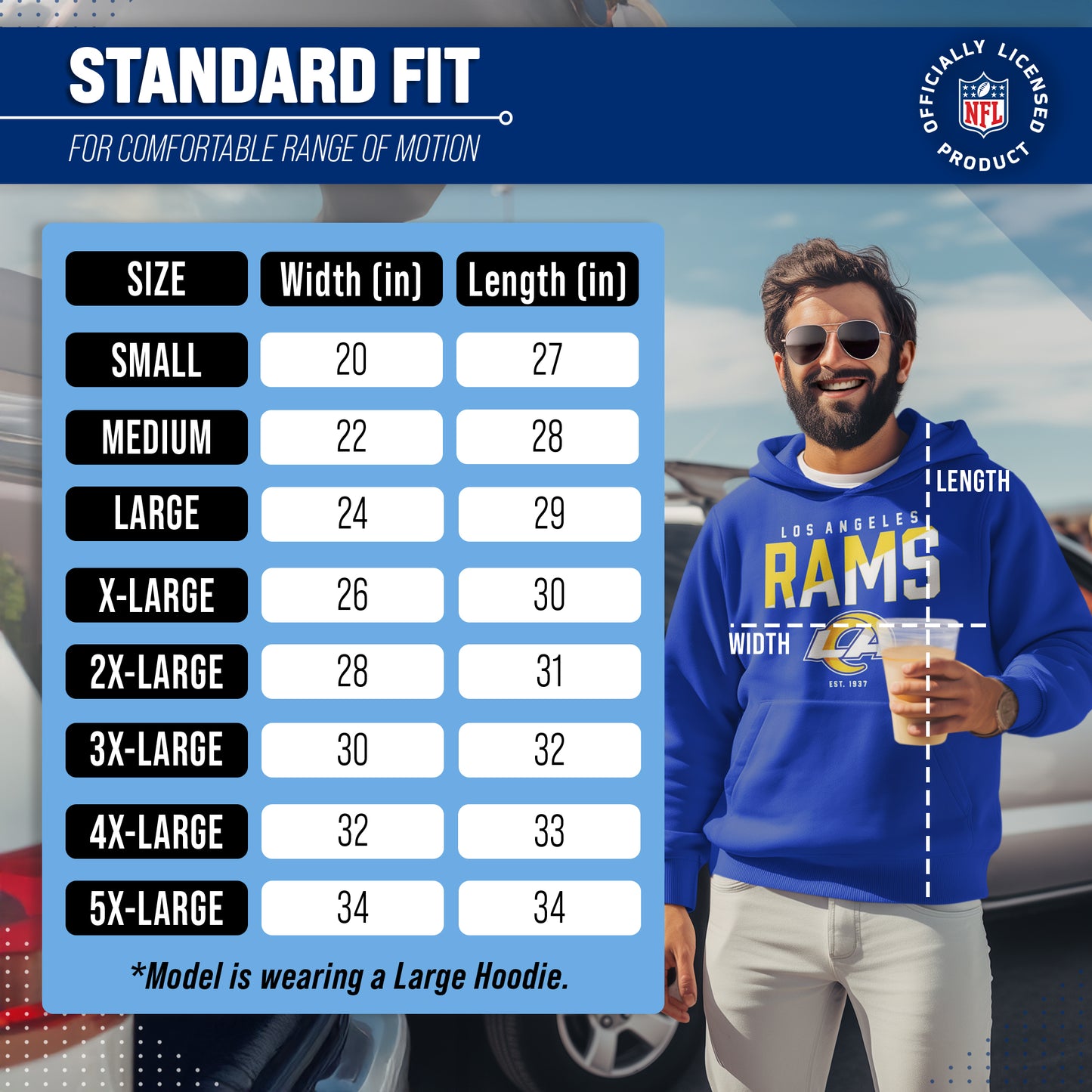 Los Angeles Rams Adult NFL Diagonal Fade Fleece Hooded Sweatshirt - Royal