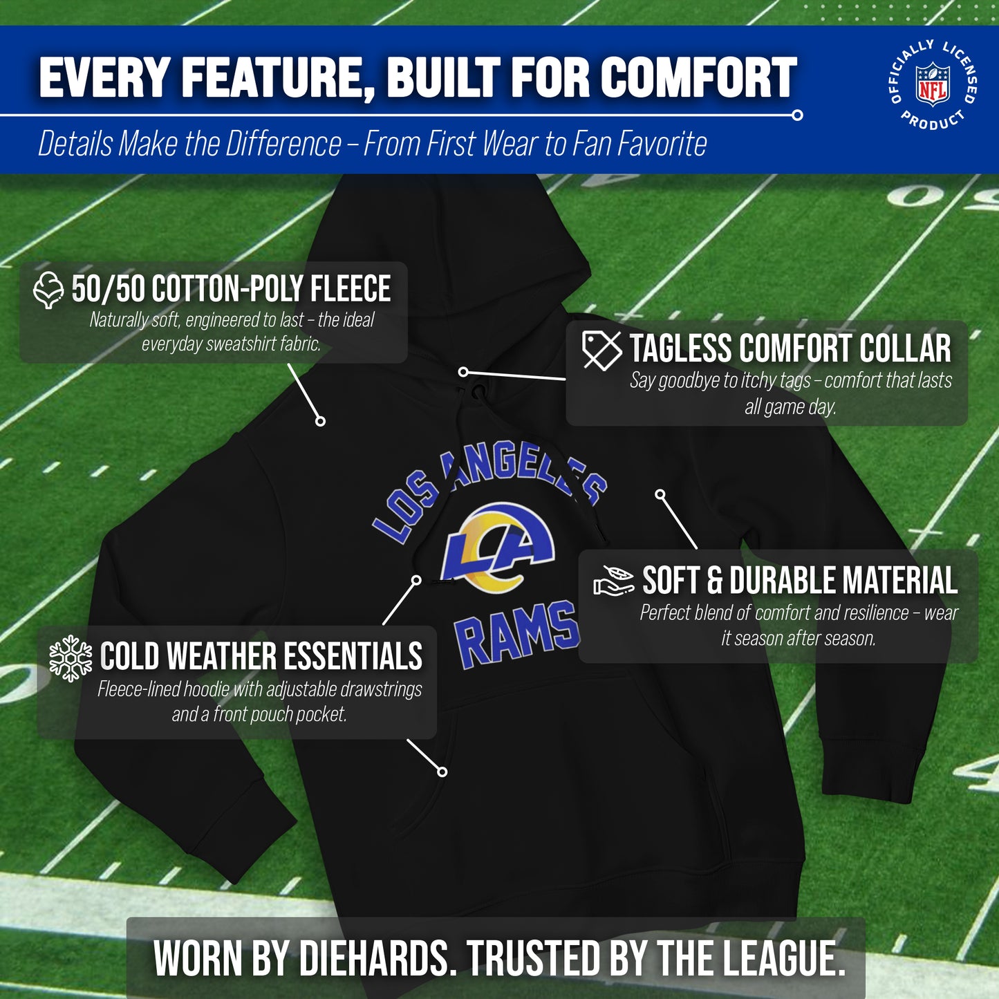 Los Angeles Rams NFL Adult Gameday Hooded Sweatshirt - Black