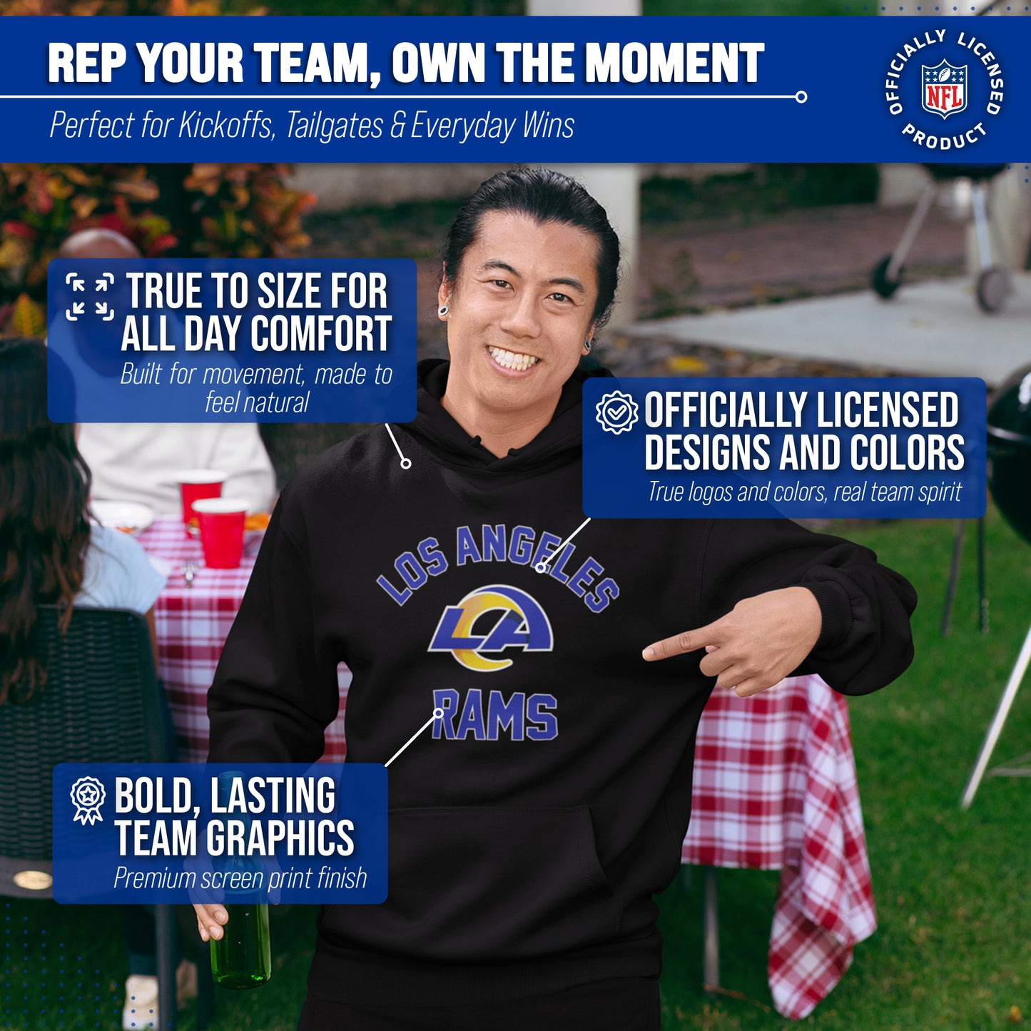 Los Angeles Rams NFL Adult Gameday Hooded Sweatshirt - Black