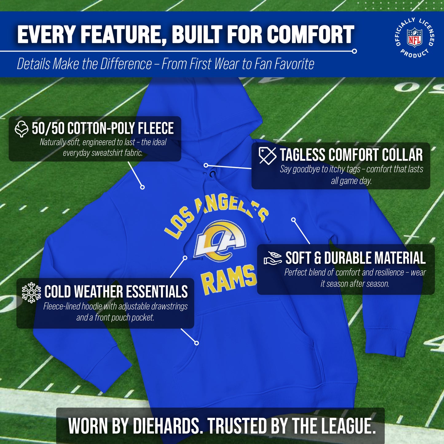 Los Angeles Rams NFL Adult Gameday Hooded Sweatshirt - Royal