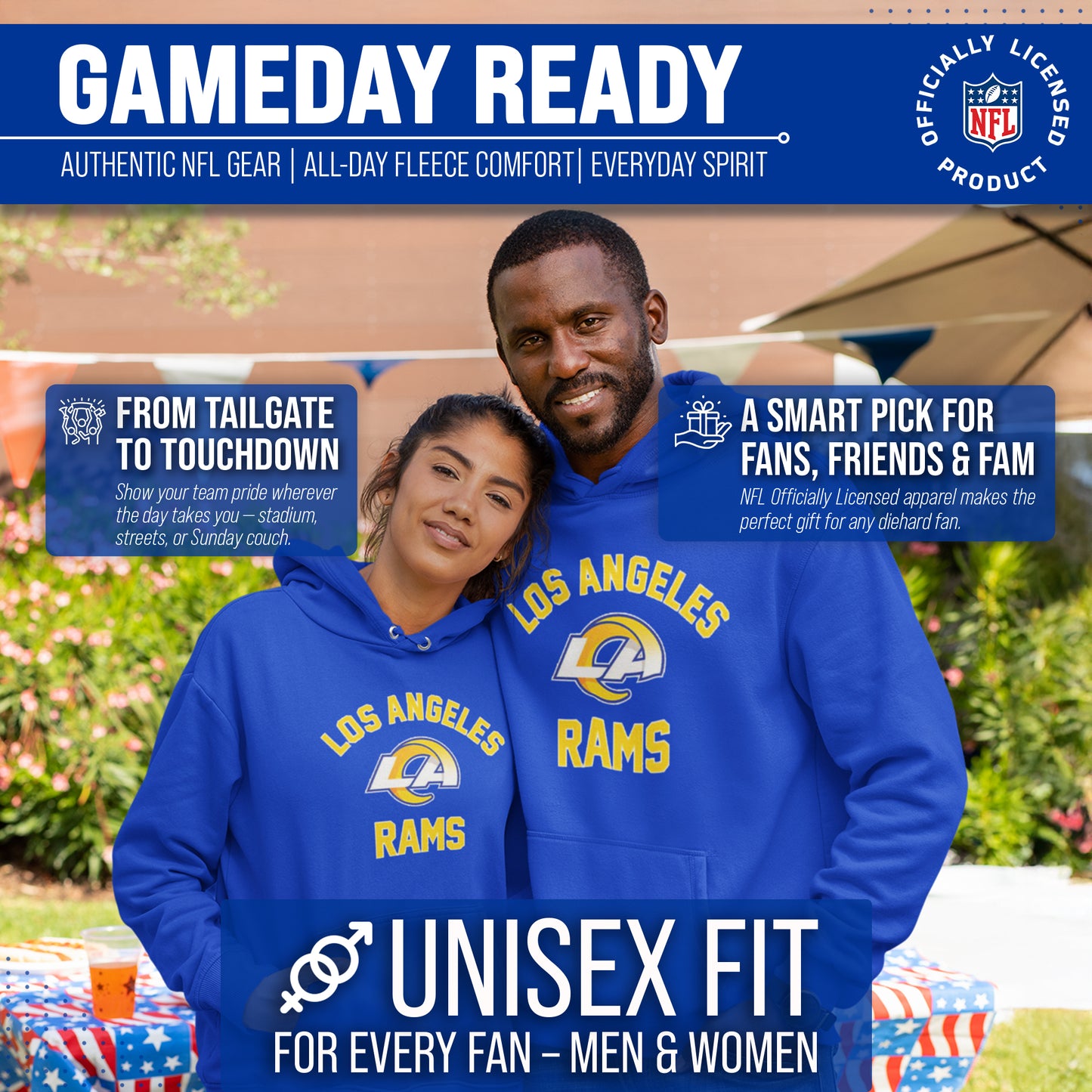 Los Angeles Rams NFL Adult Gameday Hooded Sweatshirt - Royal