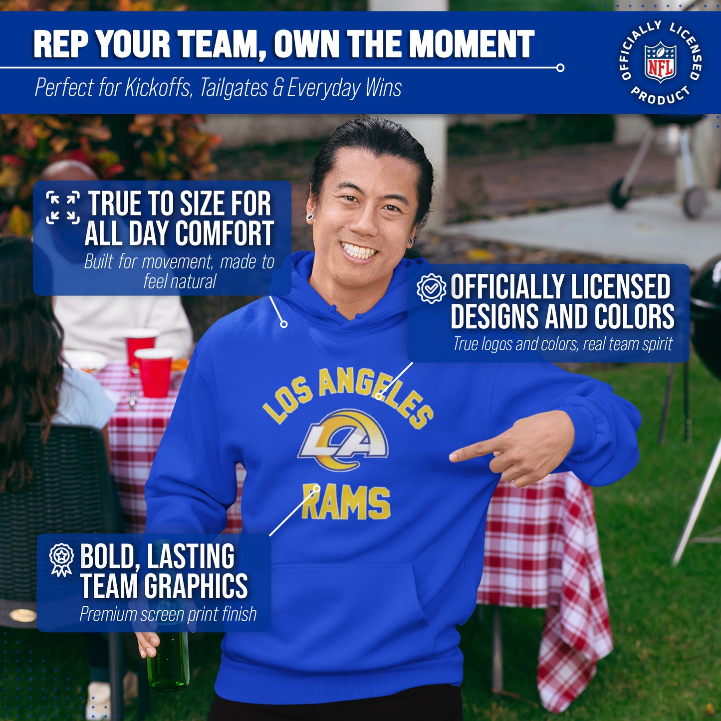 Los Angeles Rams NFL Adult Gameday Hooded Sweatshirt - Royal