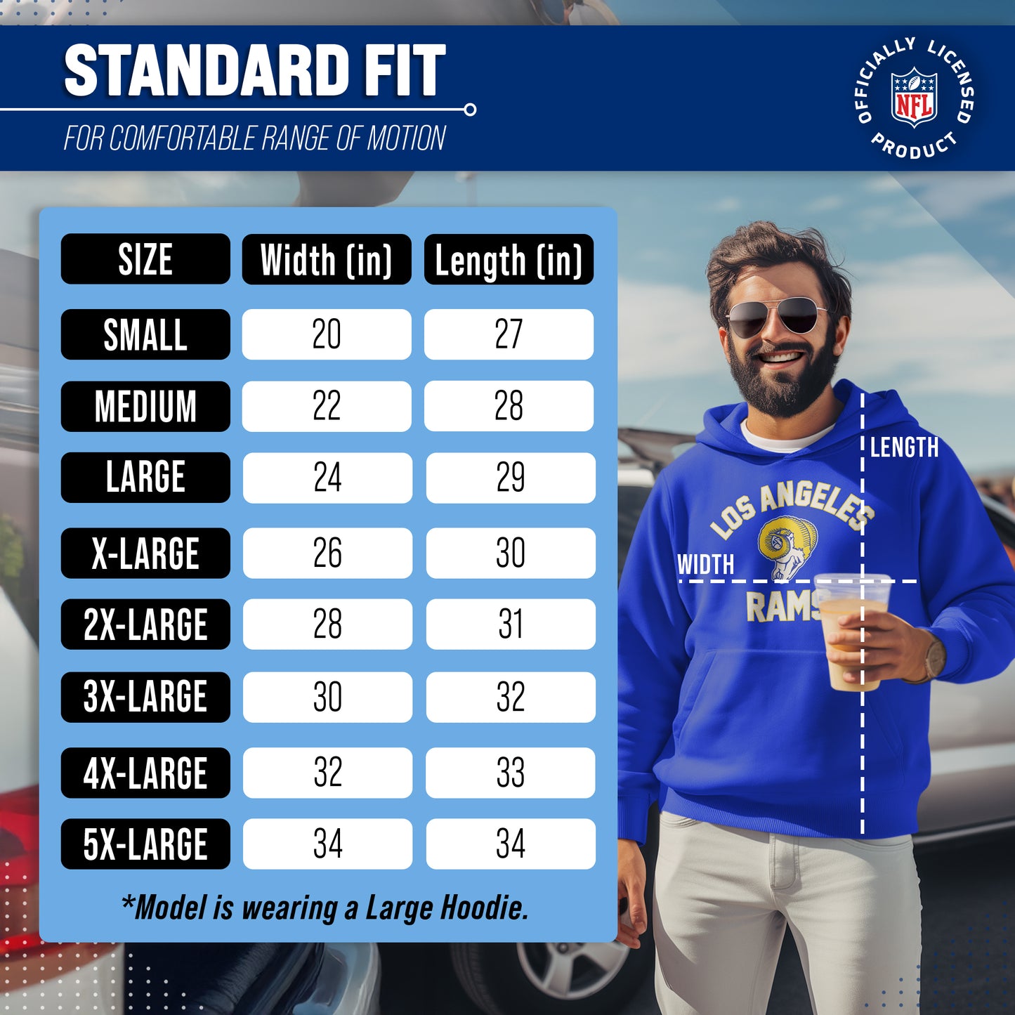 Los Angeles Rams NFL Adult Unisex Retro Gameday Ultra Soft Fleece Hooded Sweatshirt - Royal