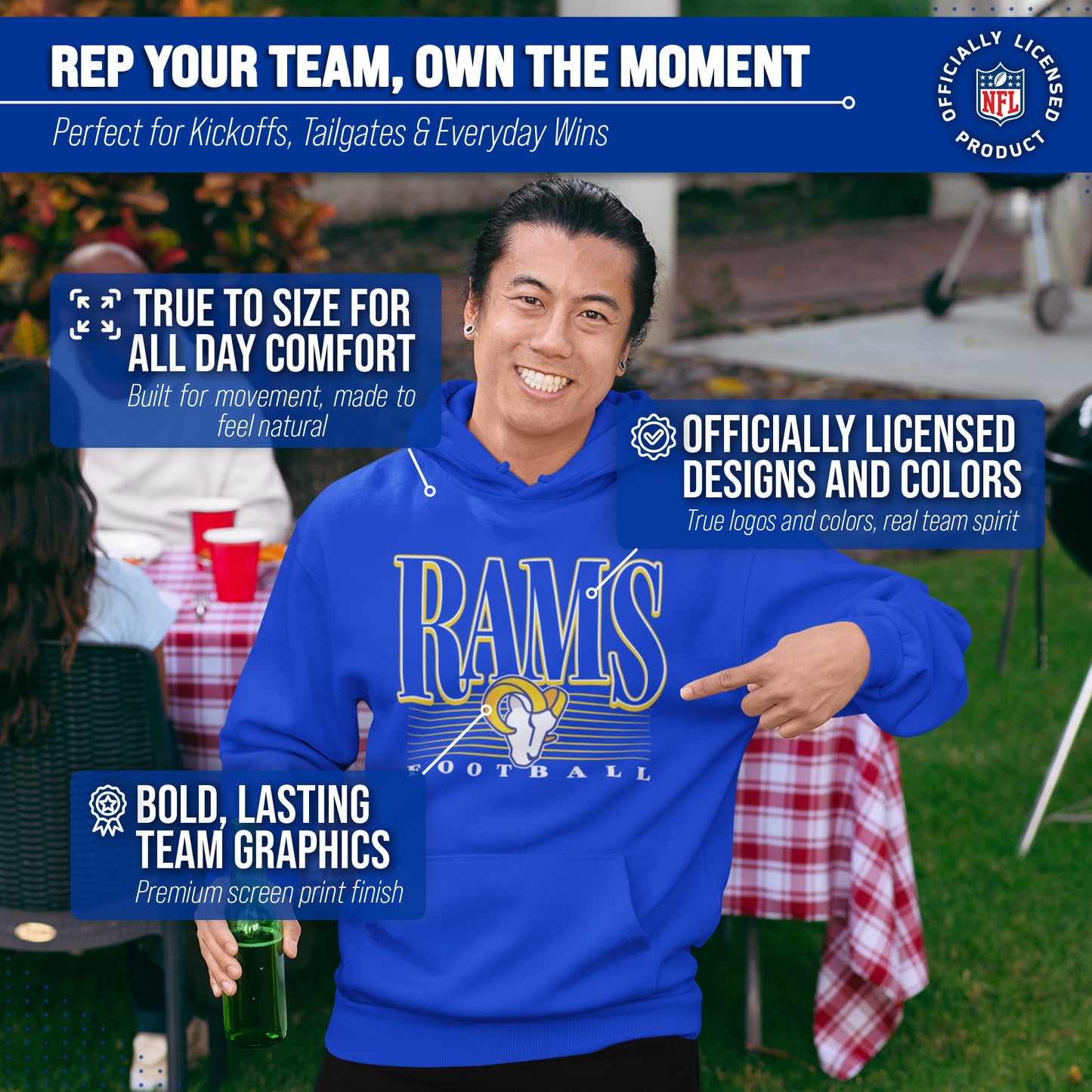 Los Angeles Rams NFL Adult Unisex Overtime Blueprint Soft Fleece Hooded Sweatshirt - Royal
