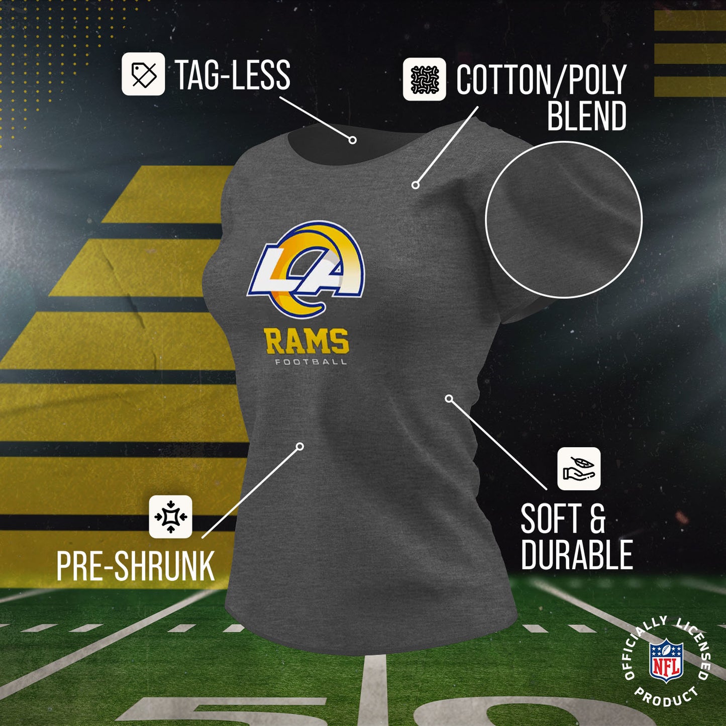 Los Angeles Rams Women's NFL Ultimate Fan Logo Short Sleeve T-Shirt - Charcoal