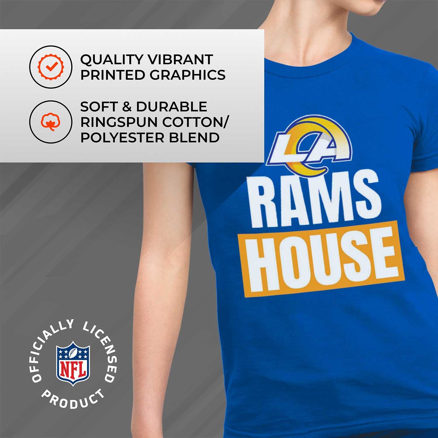 Los Angeles Rams NFL Womens Team Slogan Short Sleeve Tshirt - Royal