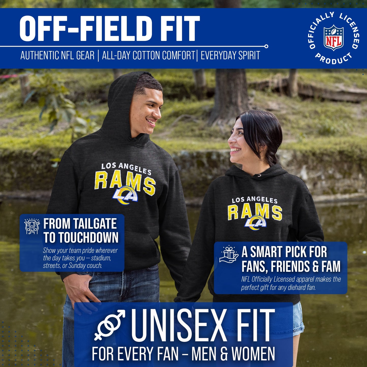 Los Angeles Rams NFL Adult Unisex Starting Fresh Ultra Soft Fleece Hooded Sweatshirt - Black Heather