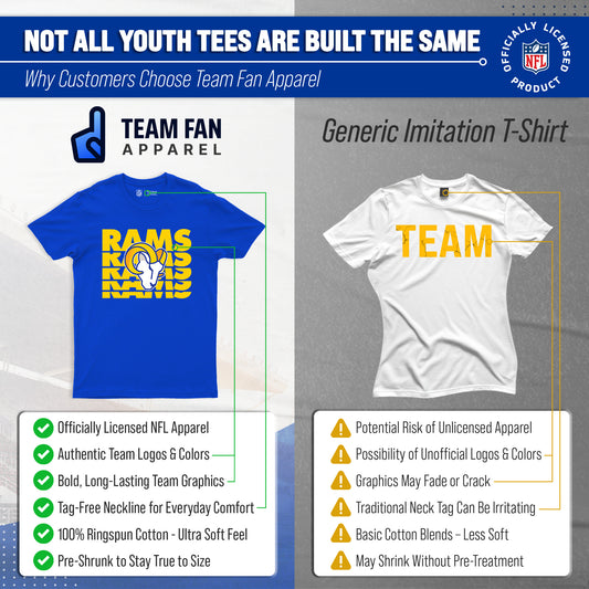 Los Angeles Rams NFL Youth Repeating Logo Football T-Shirt Unisex Tag Free Comfortable - Royal