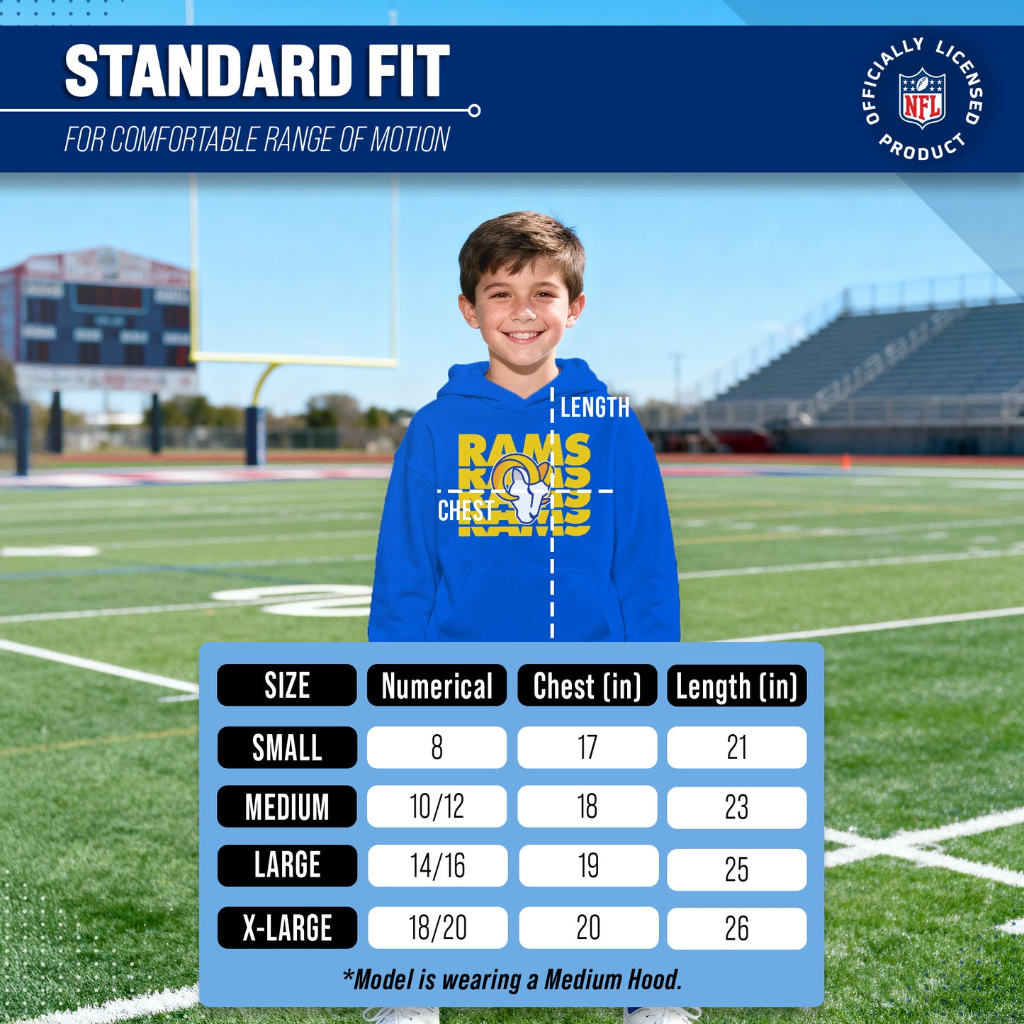 Los Angeles Rams NFL Youth Repeating Logo Football Fleece Hooded Sweatshirt - Royal