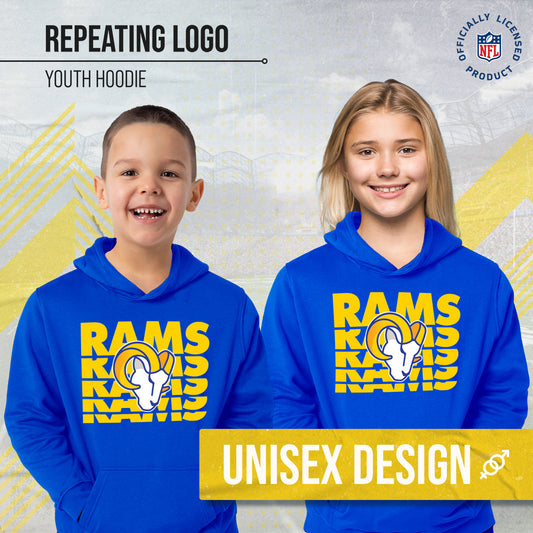 Los Angeles Rams NFL Youth Repeating Logo Football Fleece Hooded Sweatshirt - Royal