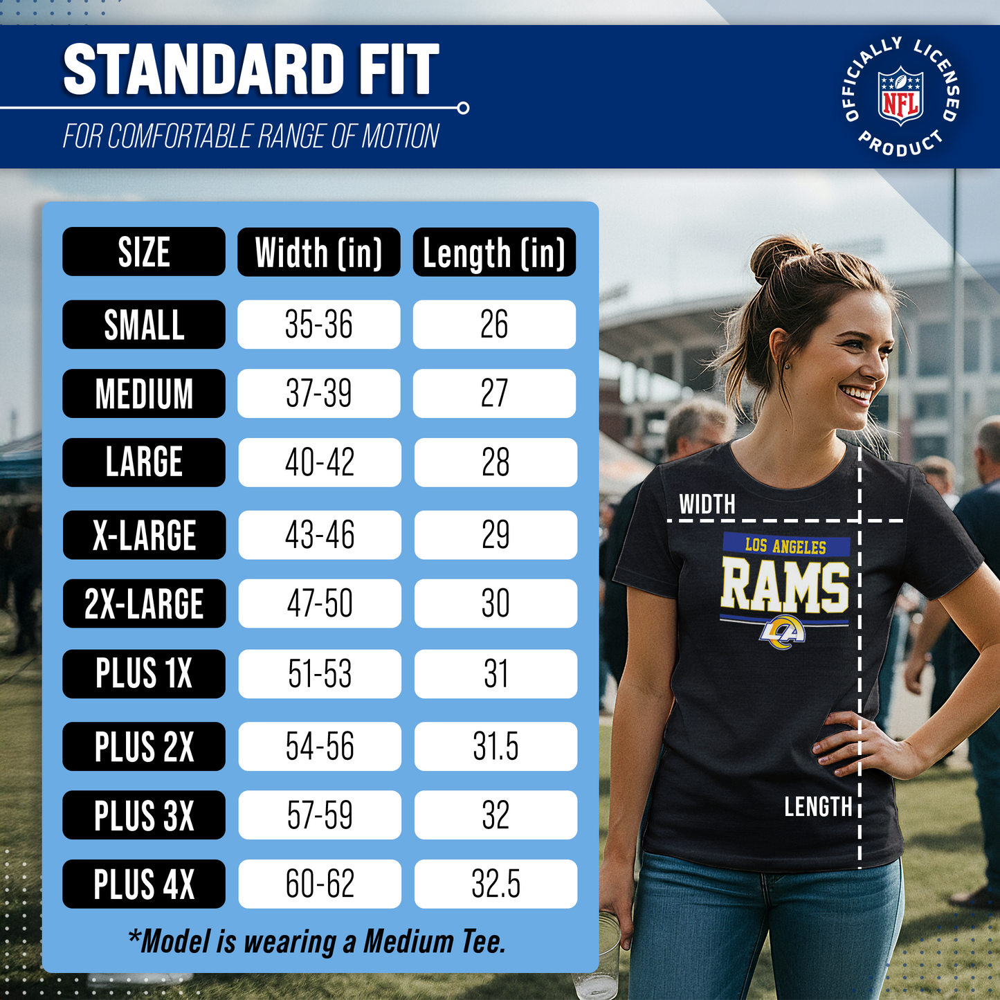 Los Angeles Rams NFL Women's Team Block Charcoal Tagless T-Shirt - Charcoal