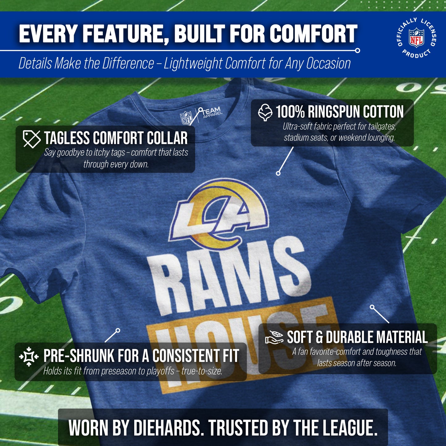 Los Angeles Rams NFL Adult Team Slogan Unisex T-Shirt - Royal