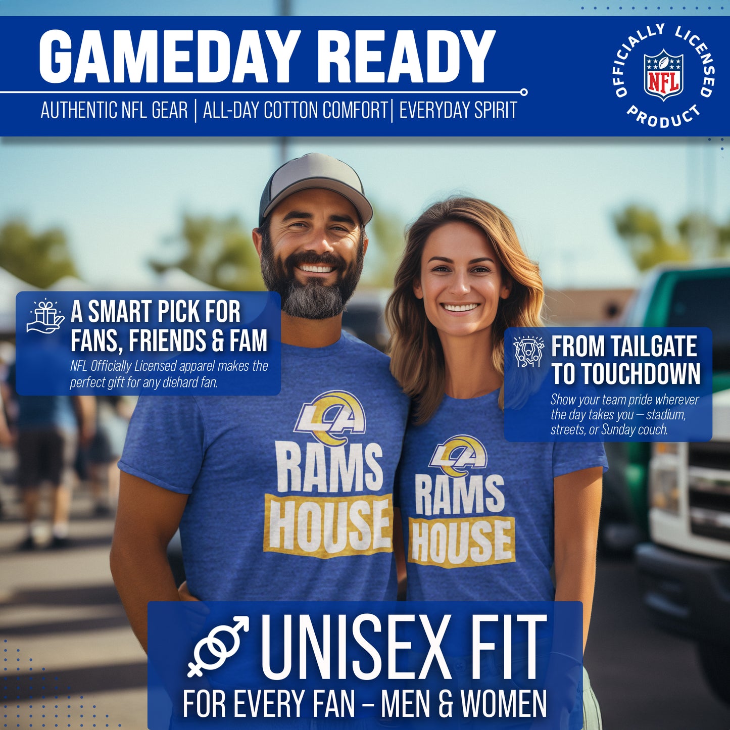 Los Angeles Rams NFL Adult Team Slogan Unisex T-Shirt - Royal