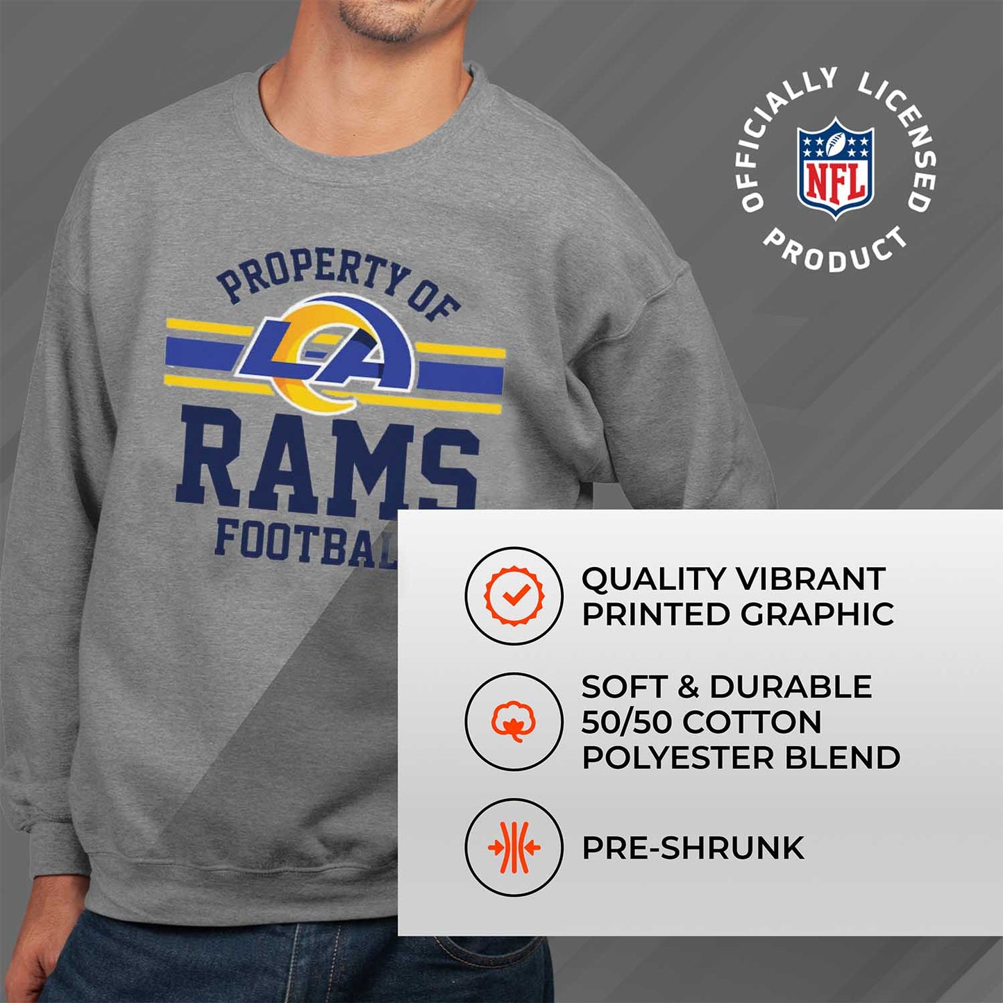 Los Angeles Rams NFL Adult Property Of Crewneck Fleece Sweatshirt - Sport Gray