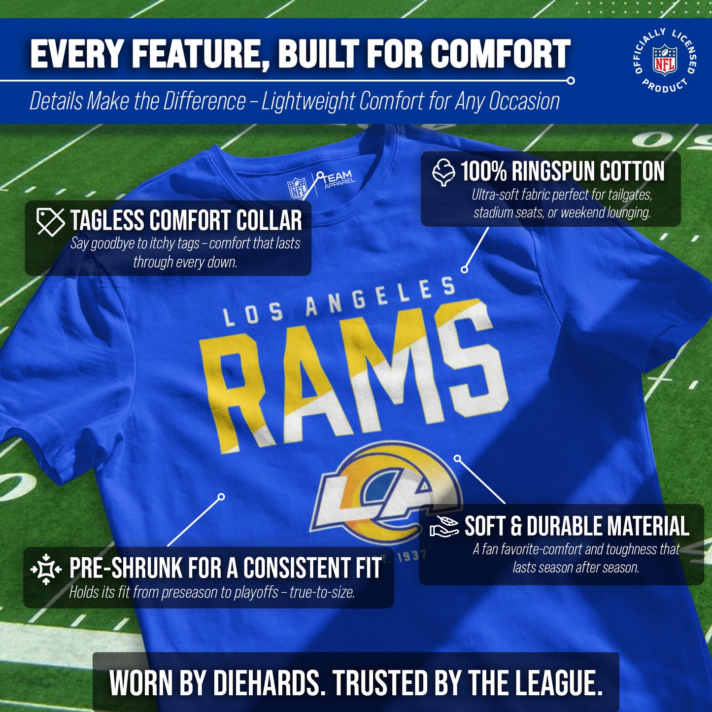 Los Angeles Rams Adult NFL Diagonal Fade Color Block T-Shirt - Royal