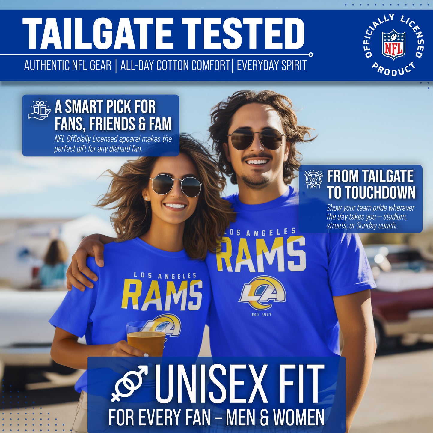 Los Angeles Rams Adult NFL Diagonal Fade Color Block T-Shirt - Royal